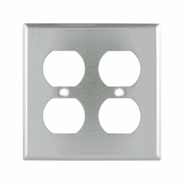 Eaton Wiring Devices Eaton 93102-SP-L Receptacle Wallplate, 4.51in L, 4.45in W, 2-Gang, SS, Brushed Satin, Screw 93102-BOX